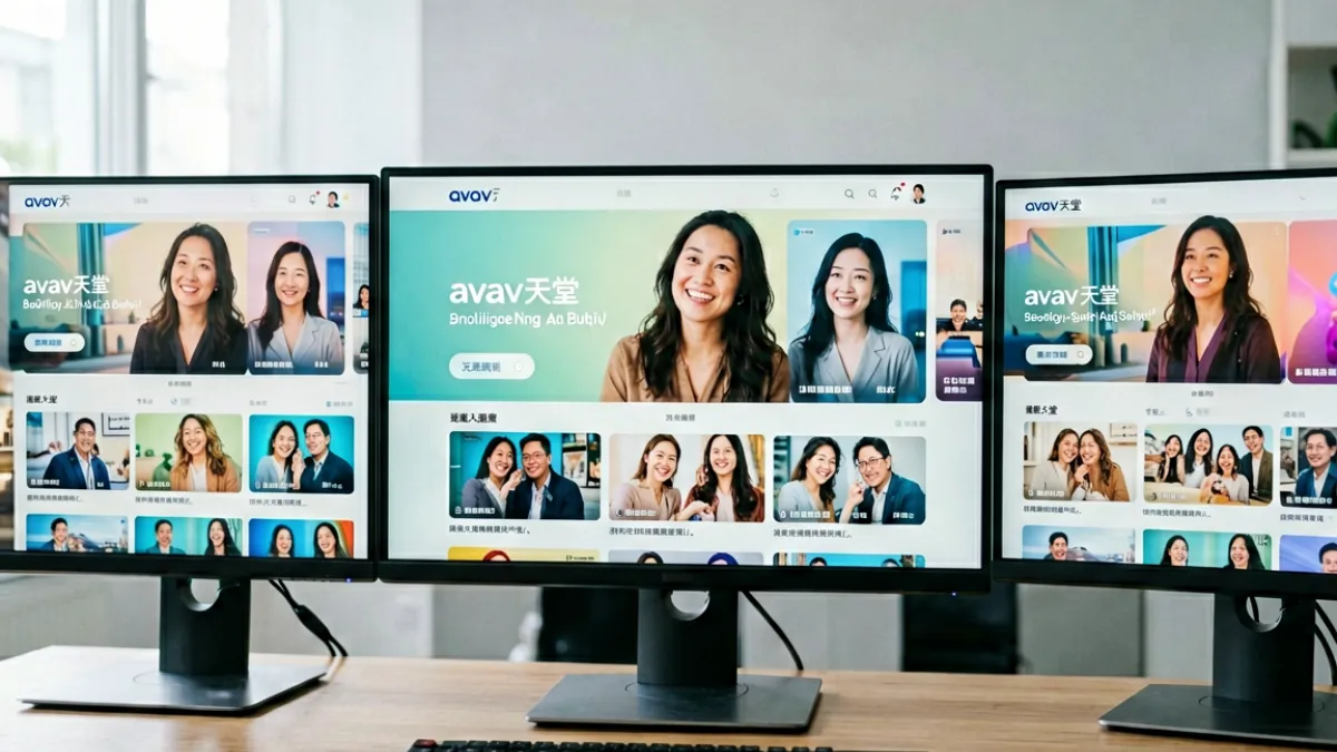 avav天堂与多个同类视频平台在电脑屏幕上并排展示，对比界面清晰度与功能布局